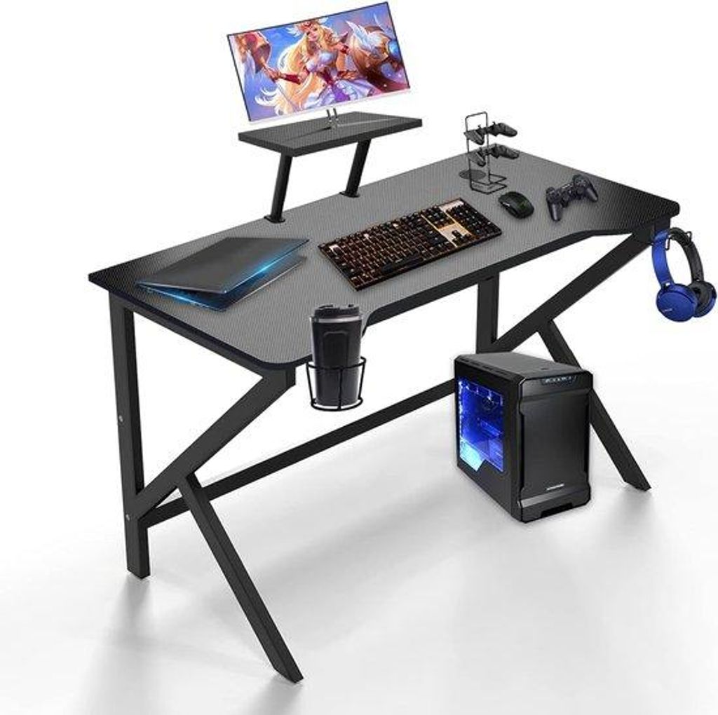 Ergonomischer Gaming-Schreibtisch mit Becherhalter und Kopfhörerhaken, 100x55cm, Kabelmanagement