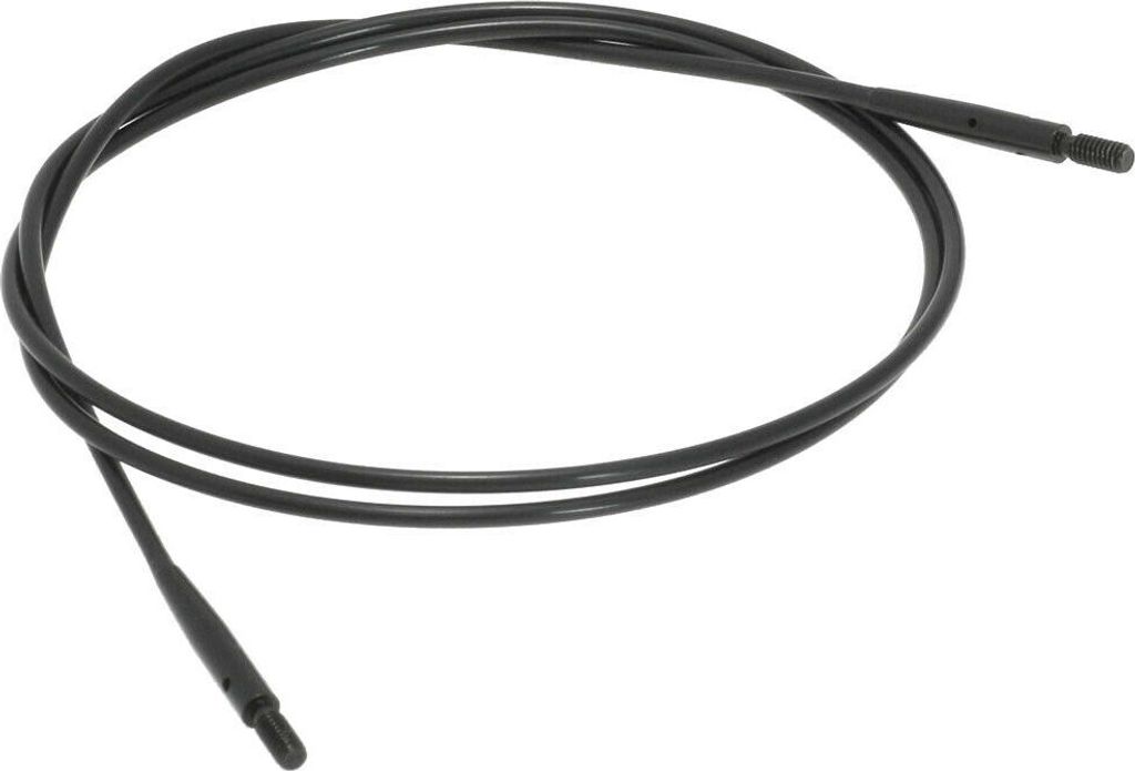 A black knitting needle cable is shown against a white background.