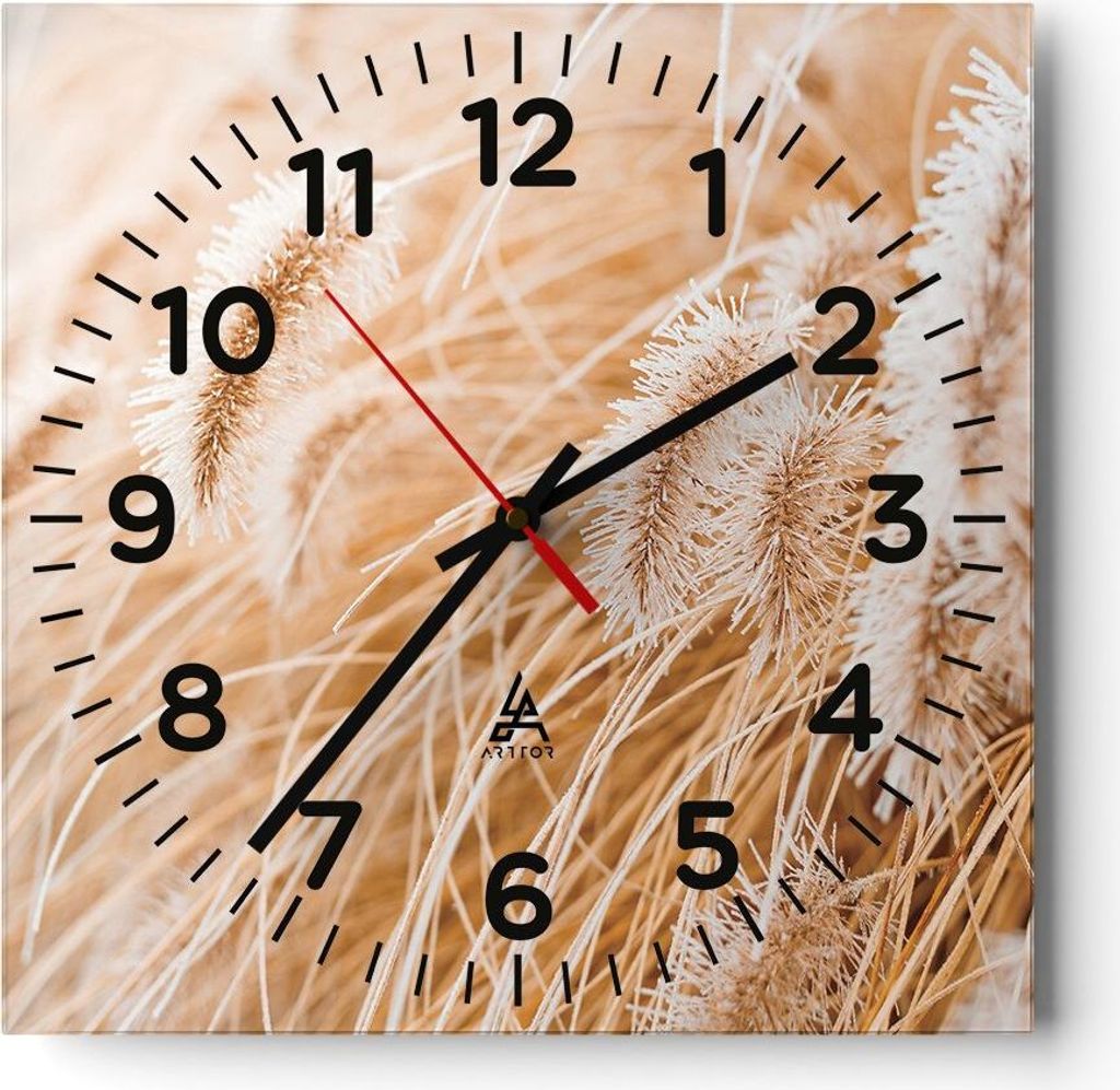 Wanduhr - Quadrat - Glasuhr - Gras Boho Licht - 40x40cm - Schleichendes Uhrwerk - Lautlos - zum Aufhängen bereit - Dekoration Modern - Wanddekorat...