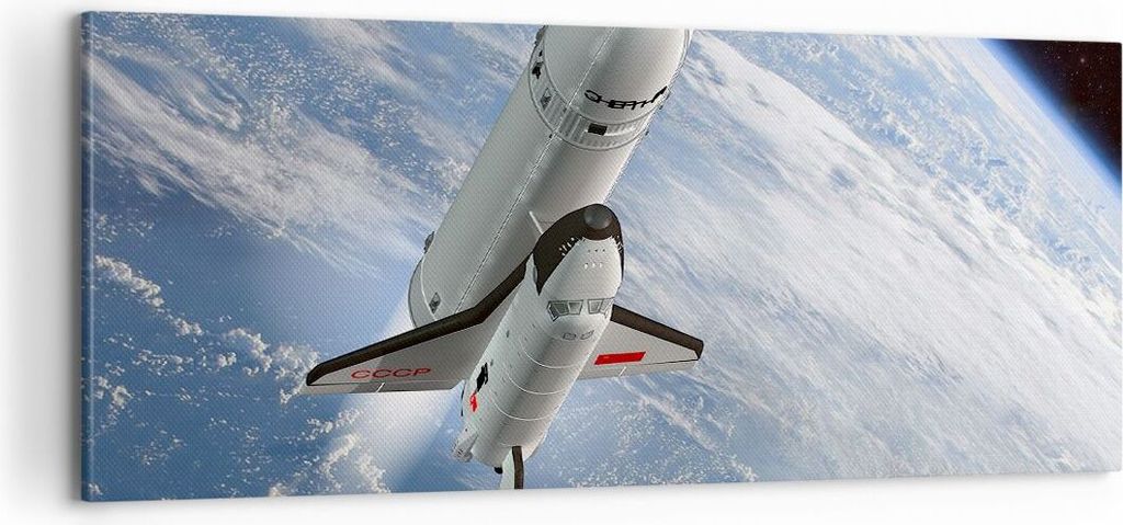 Bild auf Leinwand - Leinwandbild - Himmel Rakete Kosmos Planet - 100x40cm - Wand Bild - Wanddeko - Leinwanddruck - Bilder - Kunstdruck - Wanddekora...