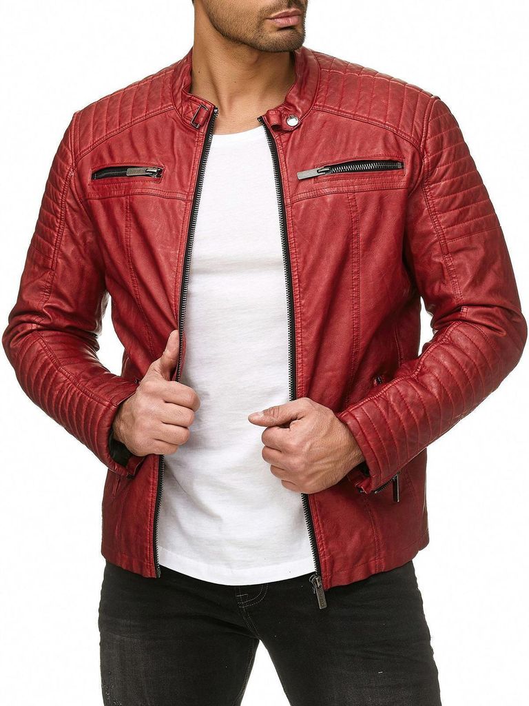 Red Bridge Herren Vintage Biker Jacke Kunst- Lederjacke Übergangsjacke Khaki