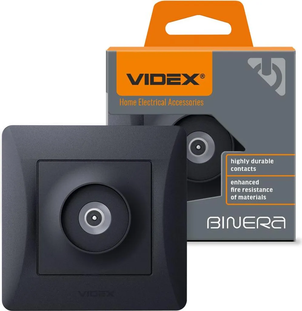 Videx Binera prise d'antenne TV simple noir et graphite montage encastré