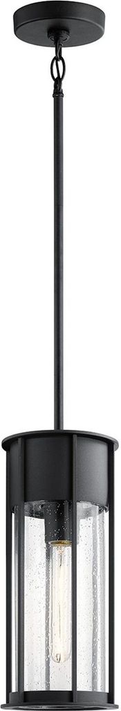 Hängeleuchte außen Aluminium Glas rund Ø 15,2 cm H: max. 140,8 cm IP44 Schwarz E27 Vintage Design Außenlampe
