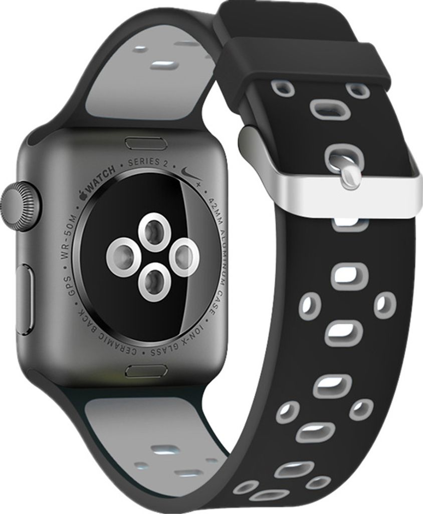 Armband für Apple Watch Series 8 7 6 5 4 3 2 1 SE - Silikon Ersatzarmband Premium Silicon Band Armband - Schwarz/Grau - 38mm 40mm 41mm