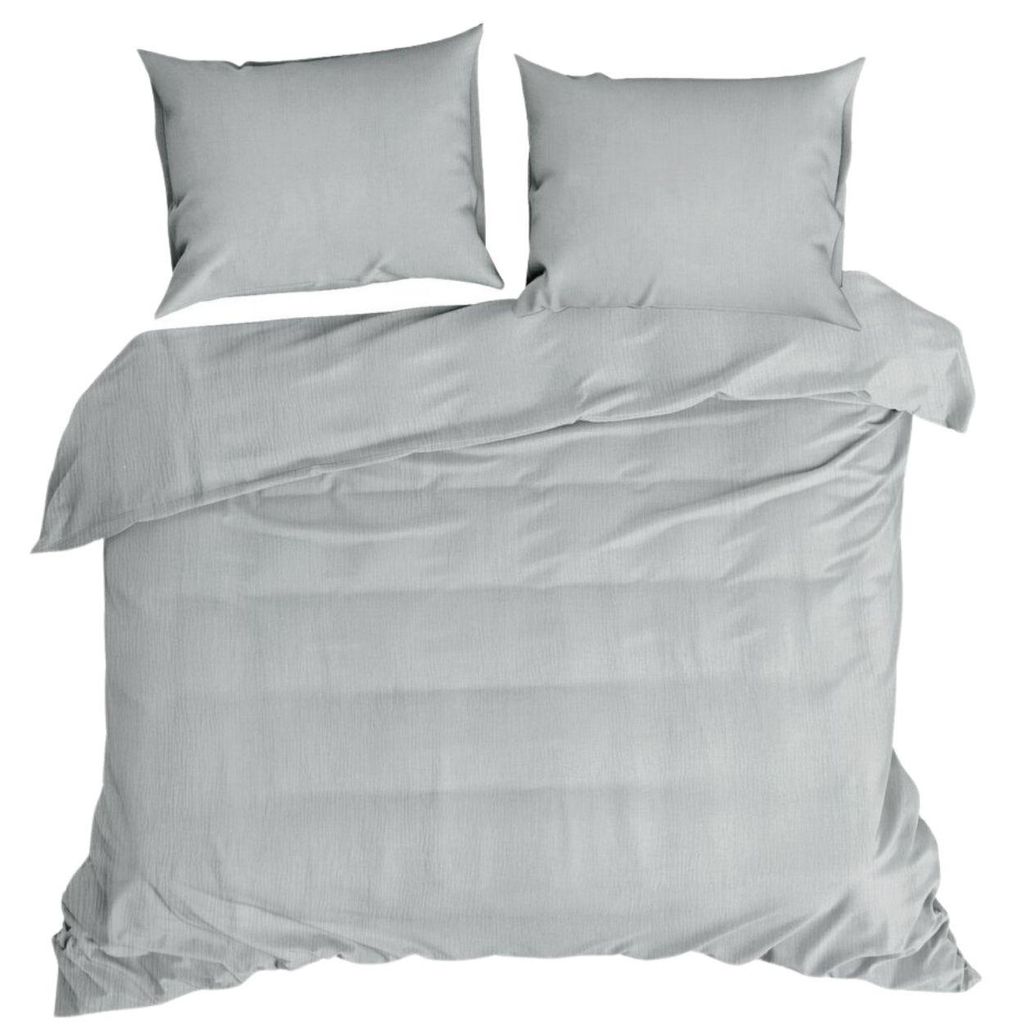 EUROFIRANY | Bettbezug Set - Bettgarnitur - grau - 220 x 200 cm - Kissenbezug - 100% Baumwolle