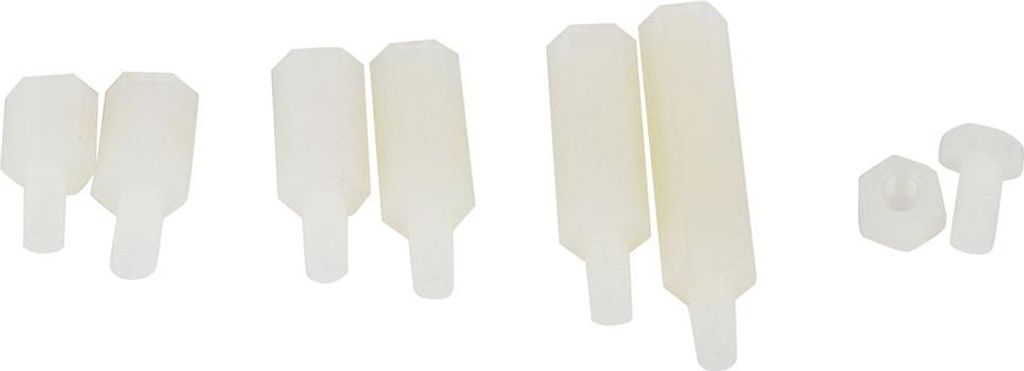 180-teilige Box M3 Nylon-Schraubmuttern, Außengewinde, Innengewinde, Abstandshalter-Kombinationssortiment (Weiß)