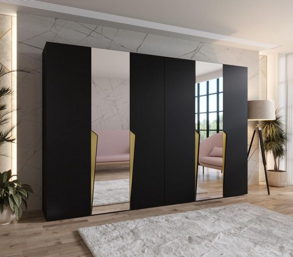 Spiegelschrank 300 cm SORAYA 2 - schwarz / goldene Griffe