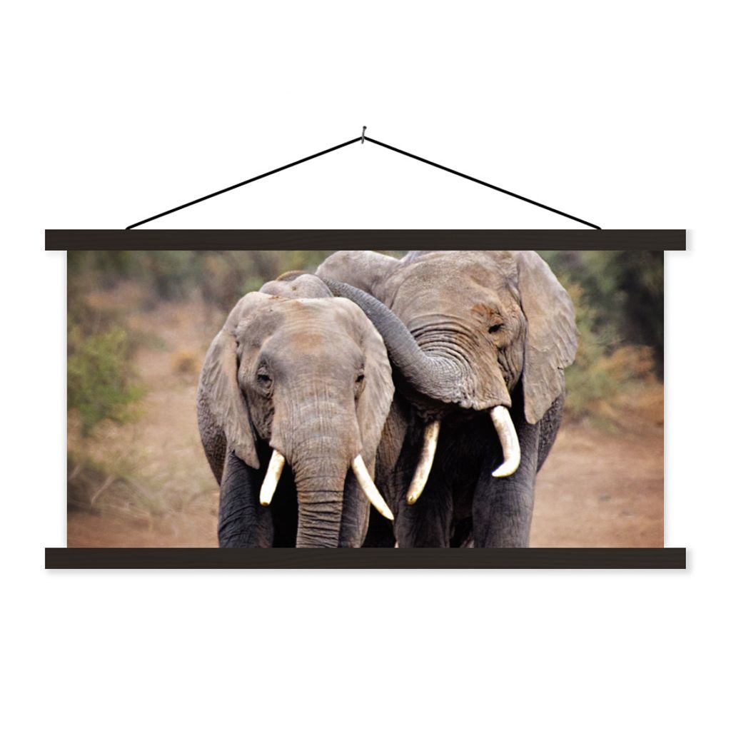 MuchoWow Textilposter Elefant - Tiere - Bäume - Natur 90x45 cm mit schwarzem Rahmen - Klemmleisten