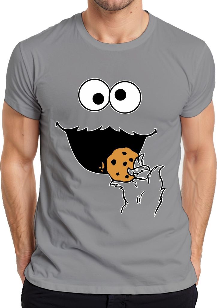 Keksmonster Keks Krümel lustig Karneval Geschenk Fasching Fastnacht Herren T-Shirt, Grau, M