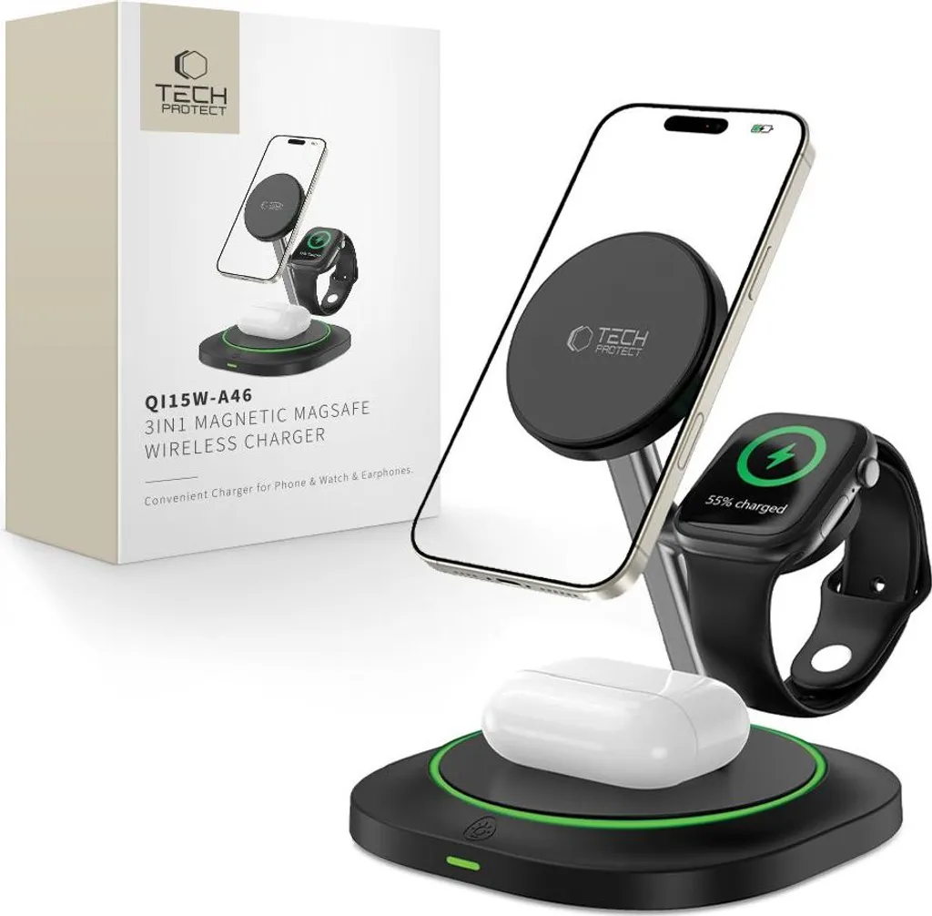 Tech-Protect wireless charger A46 3in1 QI15W, black