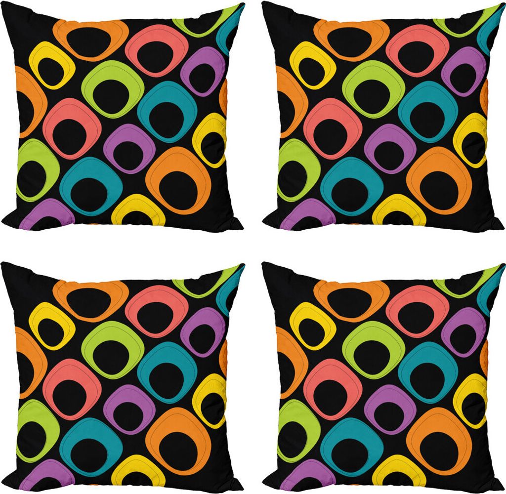 ABAKUHAUS Psychedelisch Kissenbezug Set (4 Stück), Bunte Oval Motive, Moderner Doppelseitiger Digitaldruck, 45 cm x 45 cm, Mehrfarbig