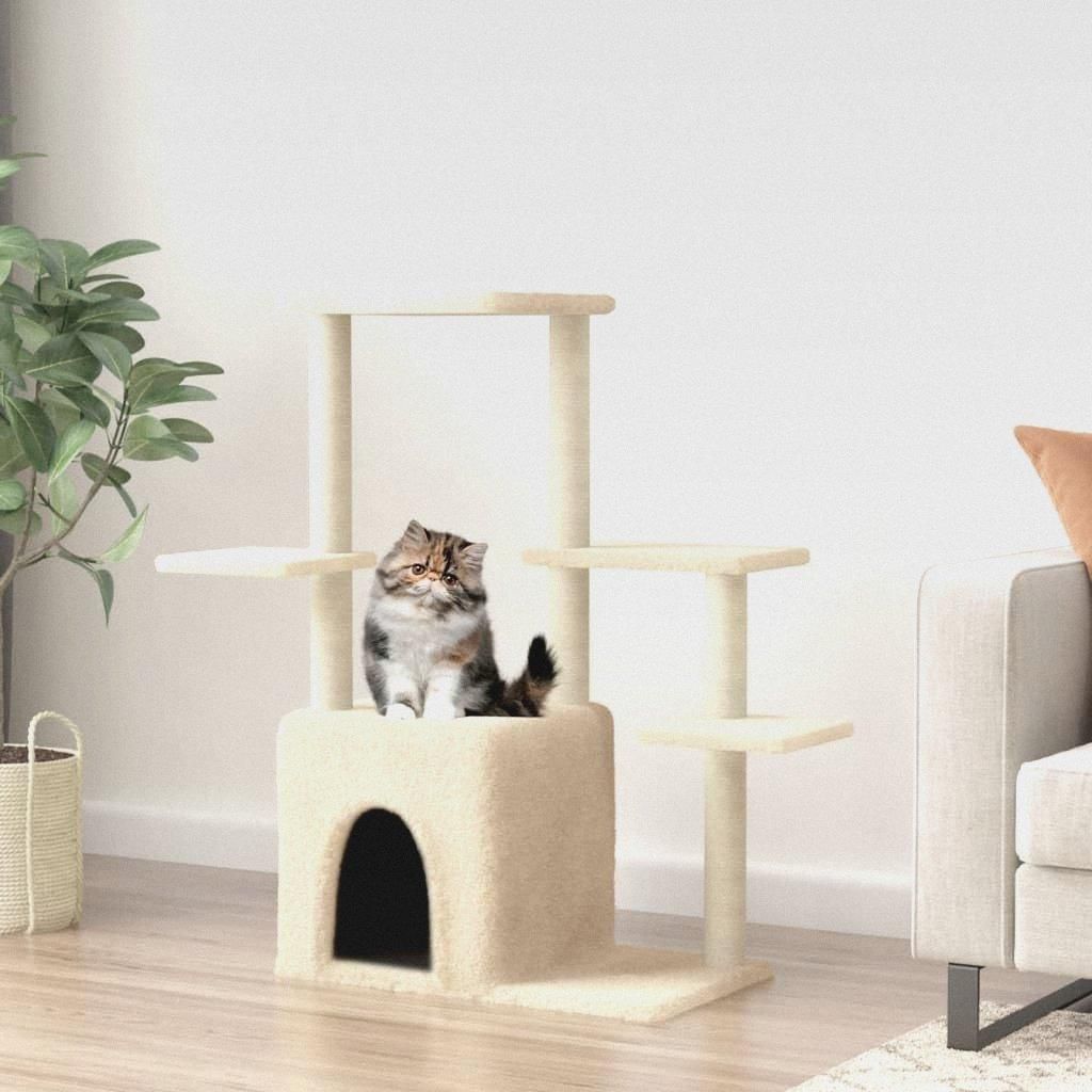 Kratzbaum mit Sisal-Kratzsäulen Creme 97,5 cm Katzenmöbel für kleine und große Katzen