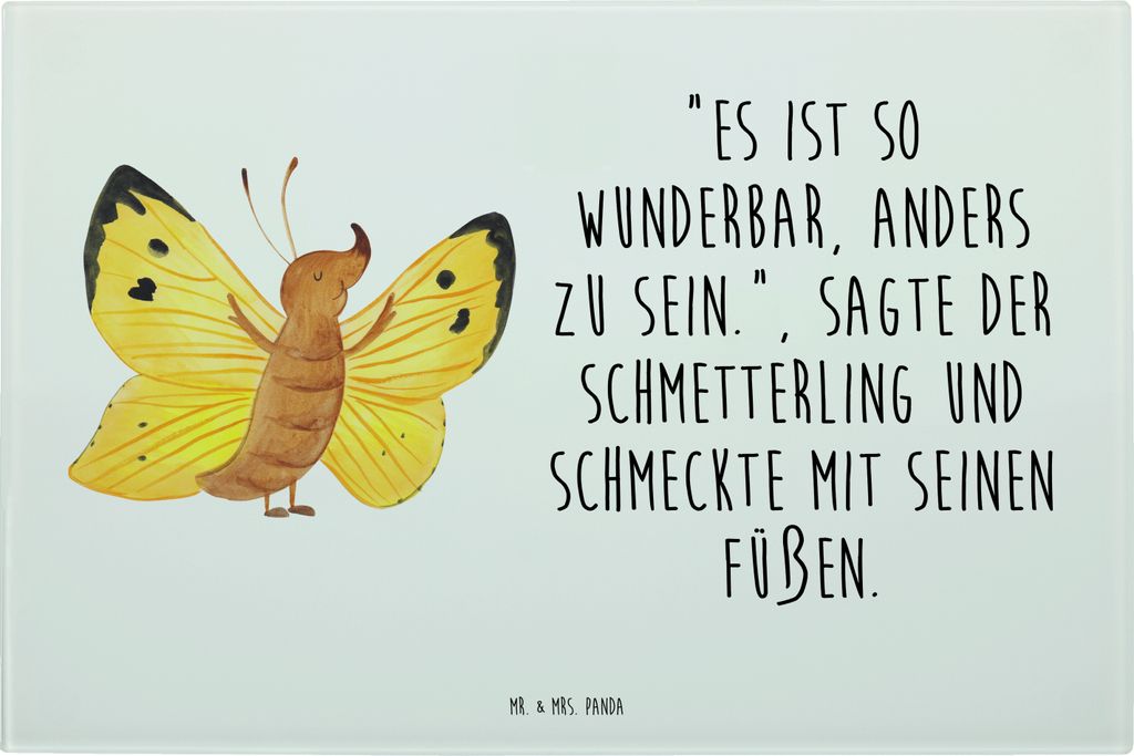 Mr. & Mrs. Panda Hackbrett Schmetterling Zitronenfalter - Weiß - Geschenk, Schneidebrett Glas, Lustige Sprüche, Aus, Fakt, Schneidbrett, Glasschn...