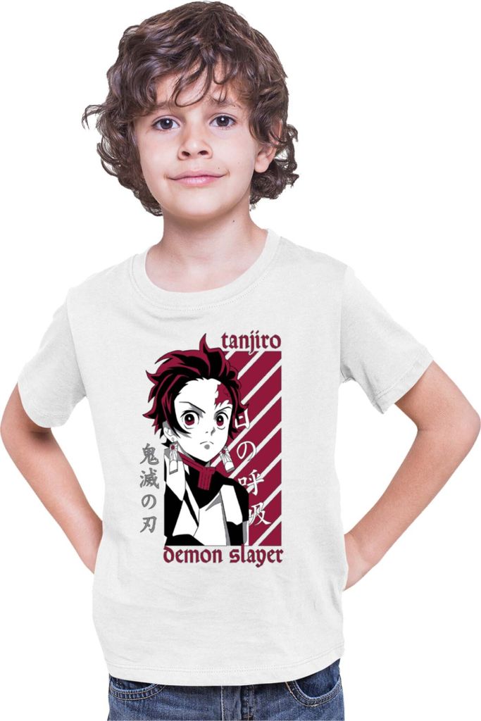 Kinder T-Shirt Demon Anime Slayer Kimetsu No Yaiba Tanjiro Kamado 009, 9-11 Jahr - 140 / Weiß