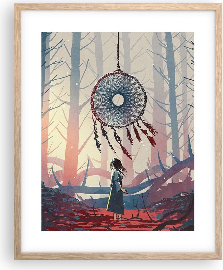 Gerahmtes Poster - Rahmen in heller Eiche - Märchen Fänger Träume - 40x50 cm - Wand Bild - Wanddeko - Wandbilder - Kunstposter - Wandposter - Bi...