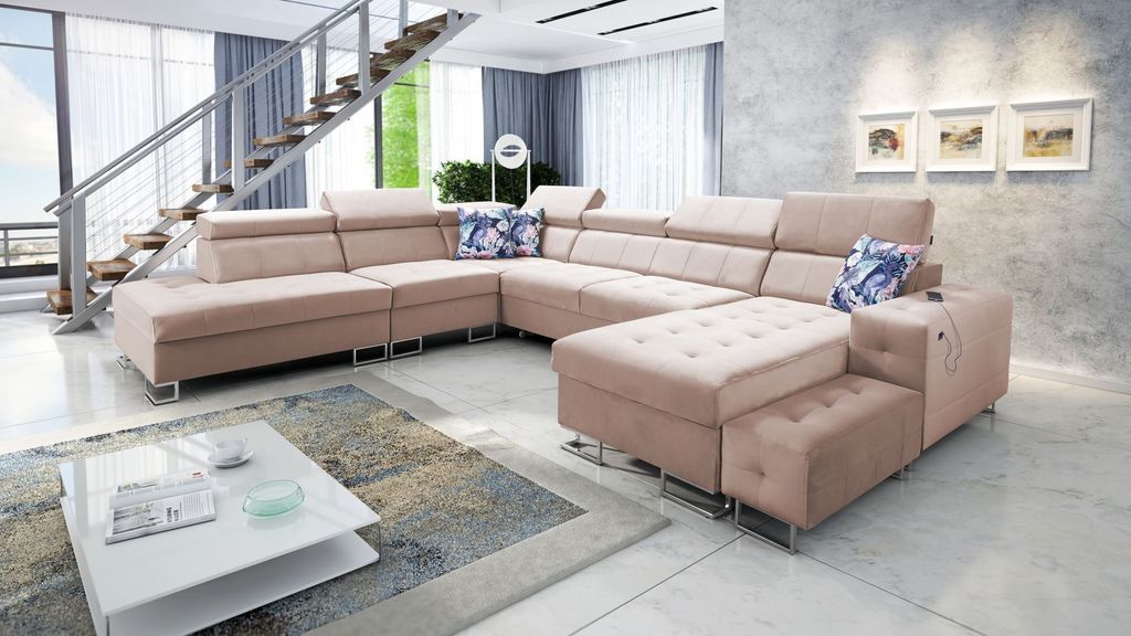 XXL Couch in U-Form Wohnlandschaft Schlaffunktion Ecksofa HILTONE X Farbe wählbar