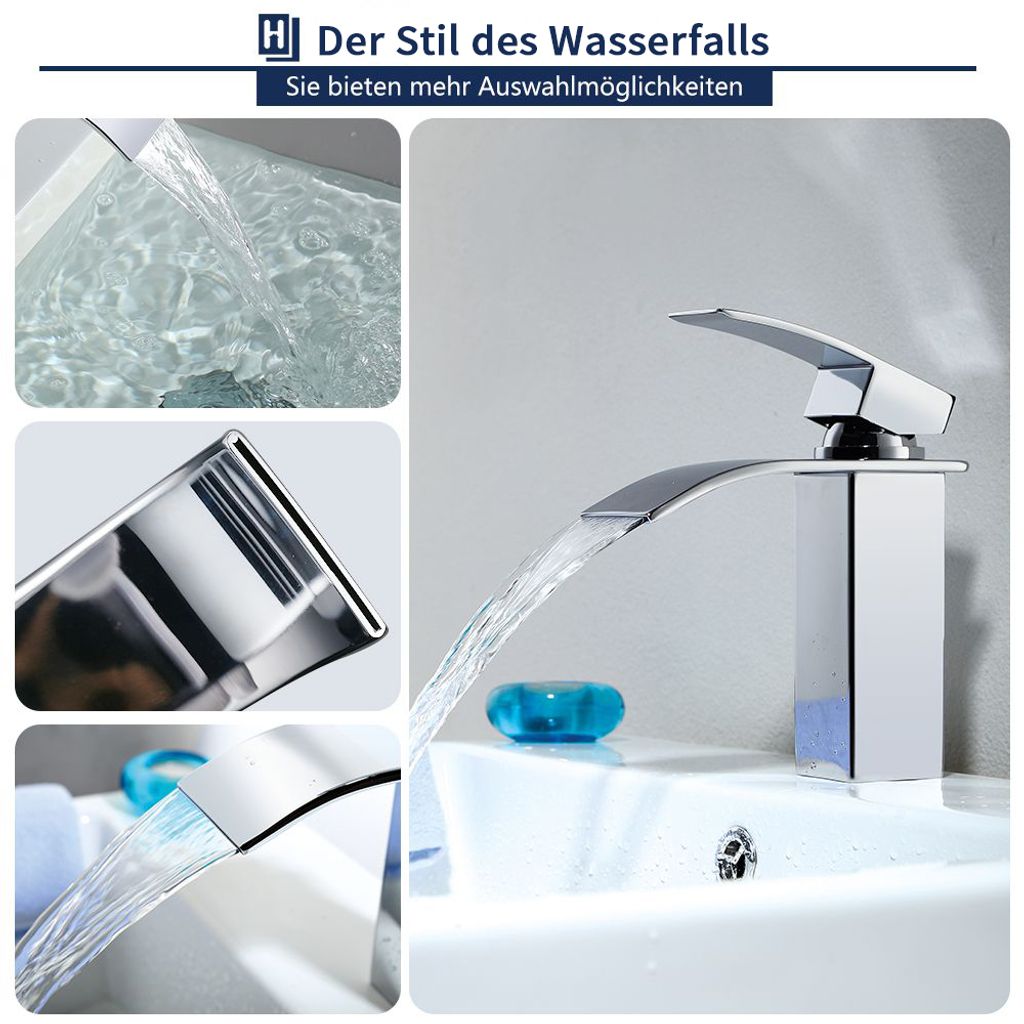 Homelody Wasserhahn Bad wasserfall，Waschtischarmatur mit Produktbild 4