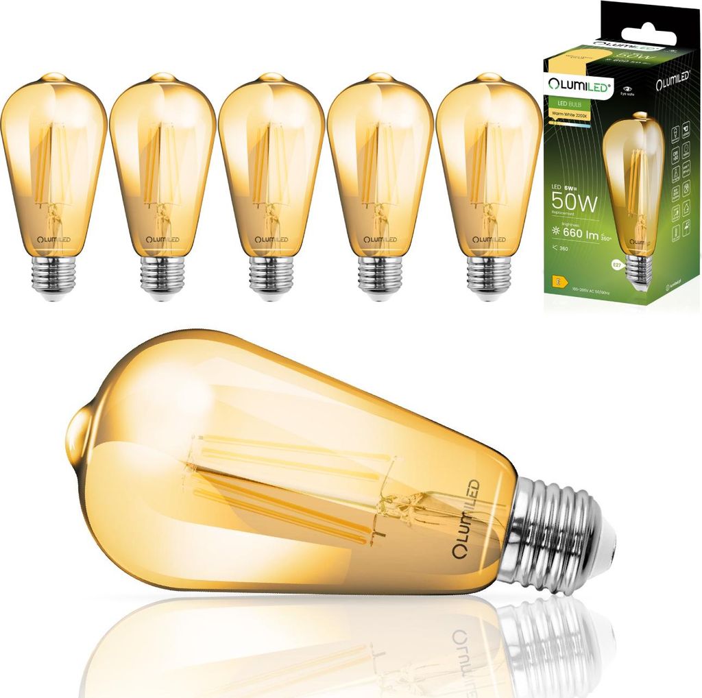 LUMILED 6x ST64 E27 LED žiarovka Vintage Edison Bulb 6W Obrázok produktu 