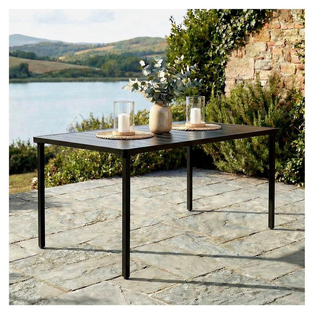 Gartentisch Azalea 140x80cm, schwarz - Wetterfester Tisch für Garten, Balkon und Terrasse, Terrassentisch für 6 Personen, Stabil und pflegeleicht