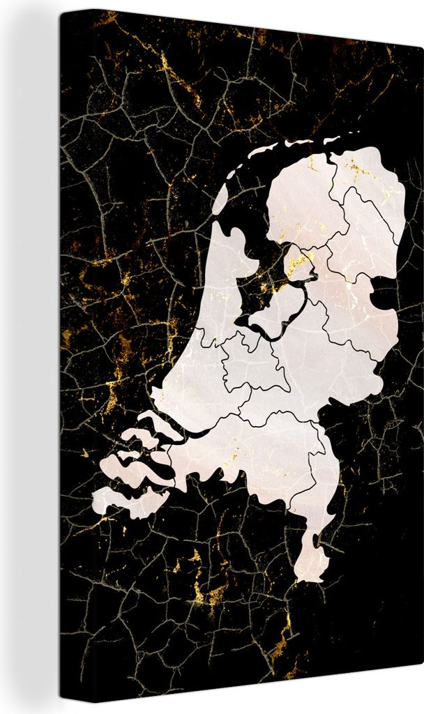 OneMillionCanvasses - Leinwandbilder - 90x140 cm, Karte - Niederlande - Gold, Wandbilder Kunstdruck Wanddekoration - Wandschmucke - Schlafzimmer