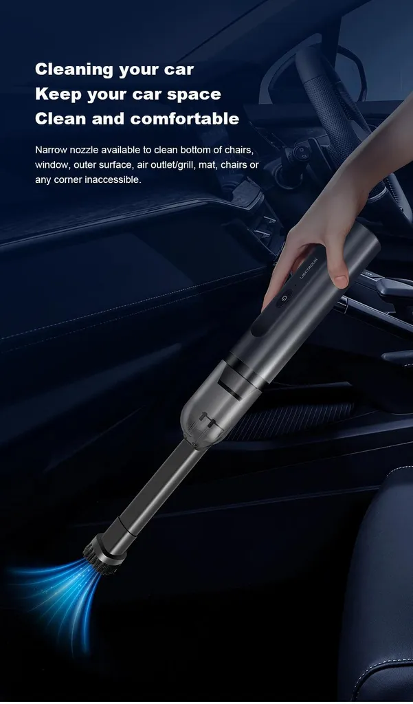 Aspirateur pour voiture 2-en-1 sans fil avec batterie en ABS gris foncé
