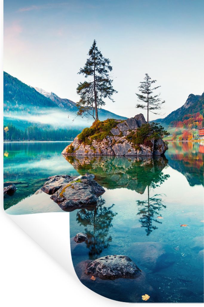 MuchoWow Wandtattoo Wandsticker Wandaufkleber Berge - See - Bäume - Natur - Wasser 60x90 cm Selbstklebend und Repositionierbar - Sticker - Dekor...