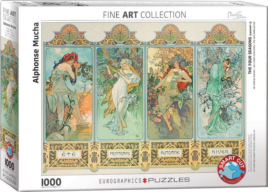 1000 Teile Puzzle - Puzzle - Alphonse Mucha - Die vier Jahreszeiten + Puzzle Zubehör