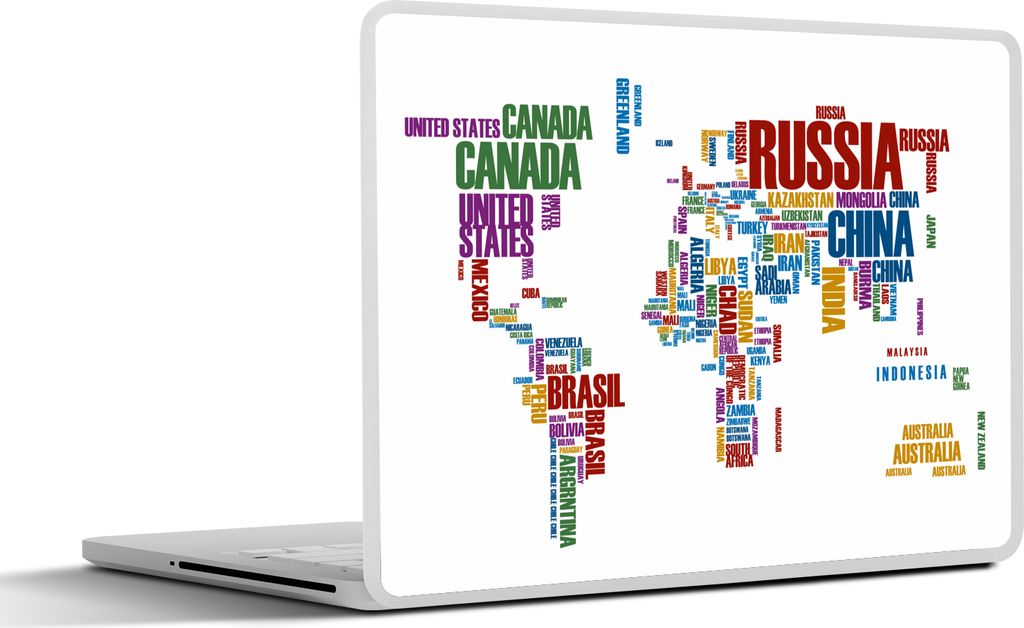 MuchoWow Laptop Aufkleber Sticker Cover Weltkarte - Buchstaben - Farben - Kinder - Mädchen 25x18 cm - Laptop-Deko