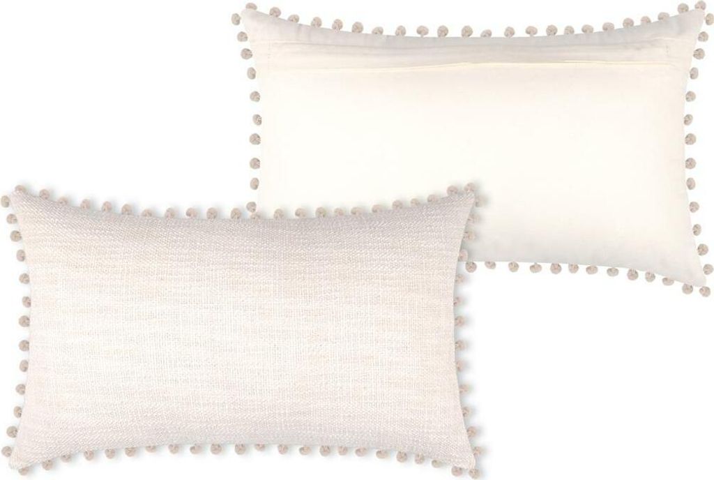 STOF | Sofakissen - Dekokissen - SANCHEZ - 30x50 cm - Écru - mit Pompons - Eleganz und Komfort für Ihr Zuhause - 1 Stück