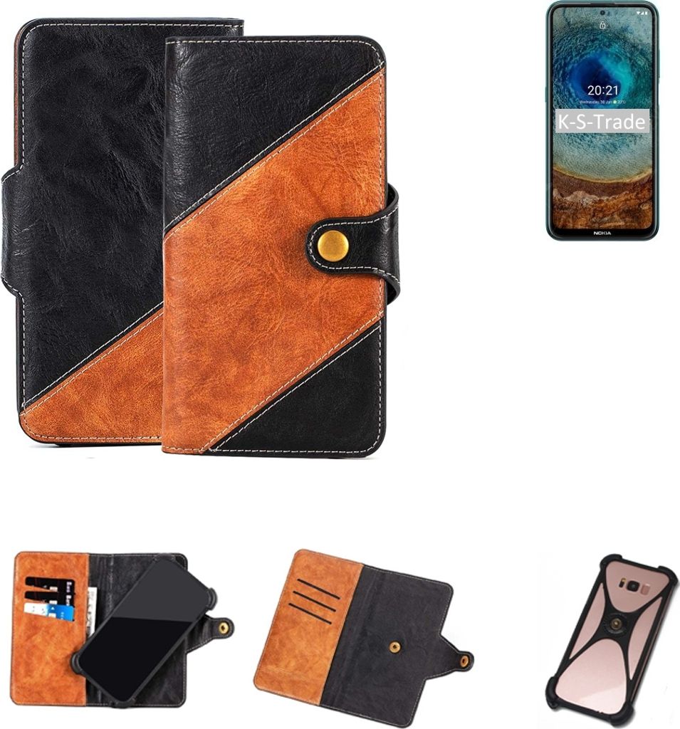 K-S-Trade Handyhülle Schutzhülle Bookstyle Case Wallet-Case kompatibel mit Nokia X10 Handy Cover Bumper Klapphülle schwarz hellbraun 1x