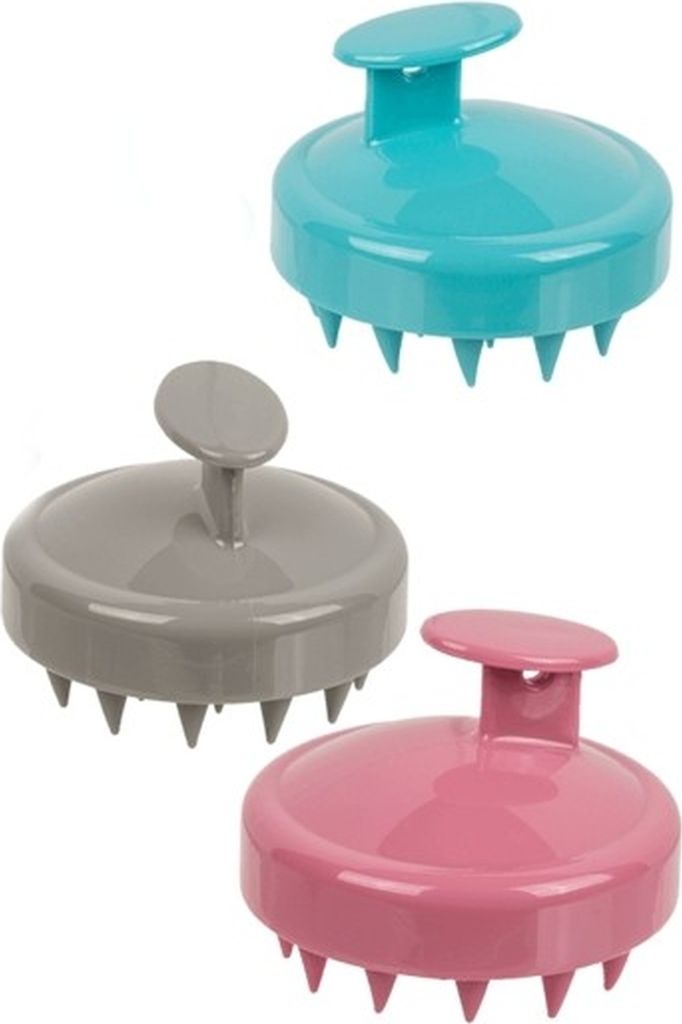 3 Kopfhaut Massagebürste mit weichen Silikonborsten rund für Peeling und Kopfmassage