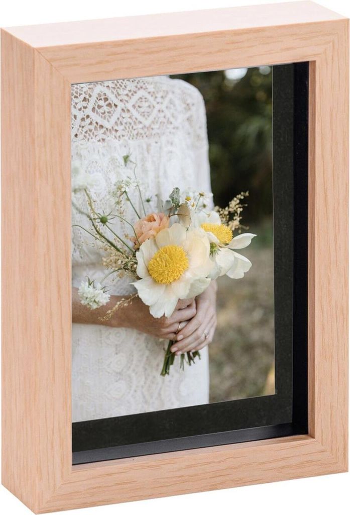 Light Wood 5 x 7" 3D-Schatten-Kasten-Foto-Rahmen - Pop-up-Anzeige Bilderrahmen mit 4 x 6" Berg - Glas Aperture - helles Holz / Schwarz