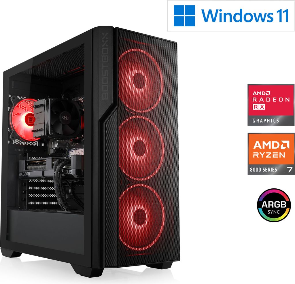 Gaming PC, AMD Ryzen 7 8700F, 4100 MHz, Radeon RX 9070, 32 GB DDR5, 1000 GB, Windows 11 Home, USB 3.2 | M12250H