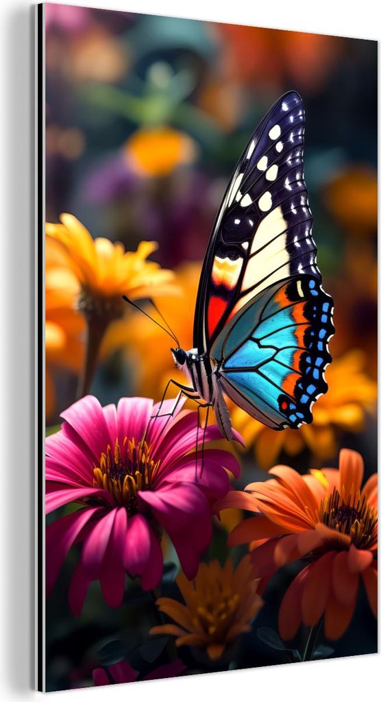 MuchoWow Wanddekoration Metall Metallbild Wandkunst 40x60 cm Schmetterling - Tier - Bunt - Blumen - Natur MuchoWow Aluminium Gemälde - Wanddekorat...