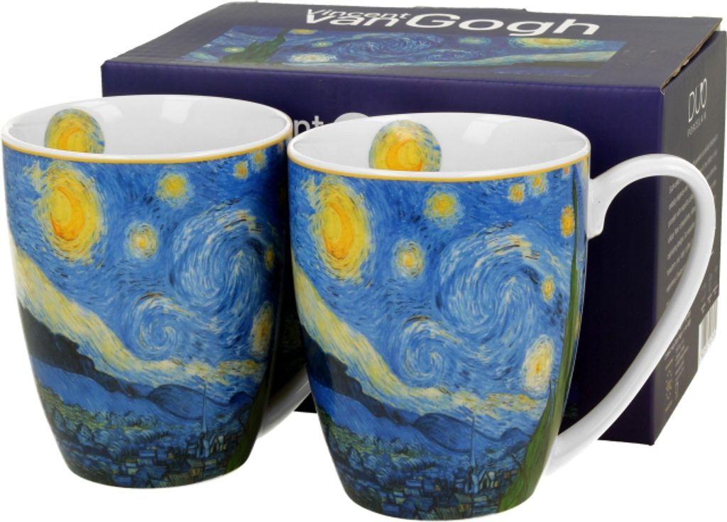 DUO ART GALLERY 2er-Set Klassischer Becher 360 ml STARRY NIGHT inspired by Van Gogh New Bone China Porzellan