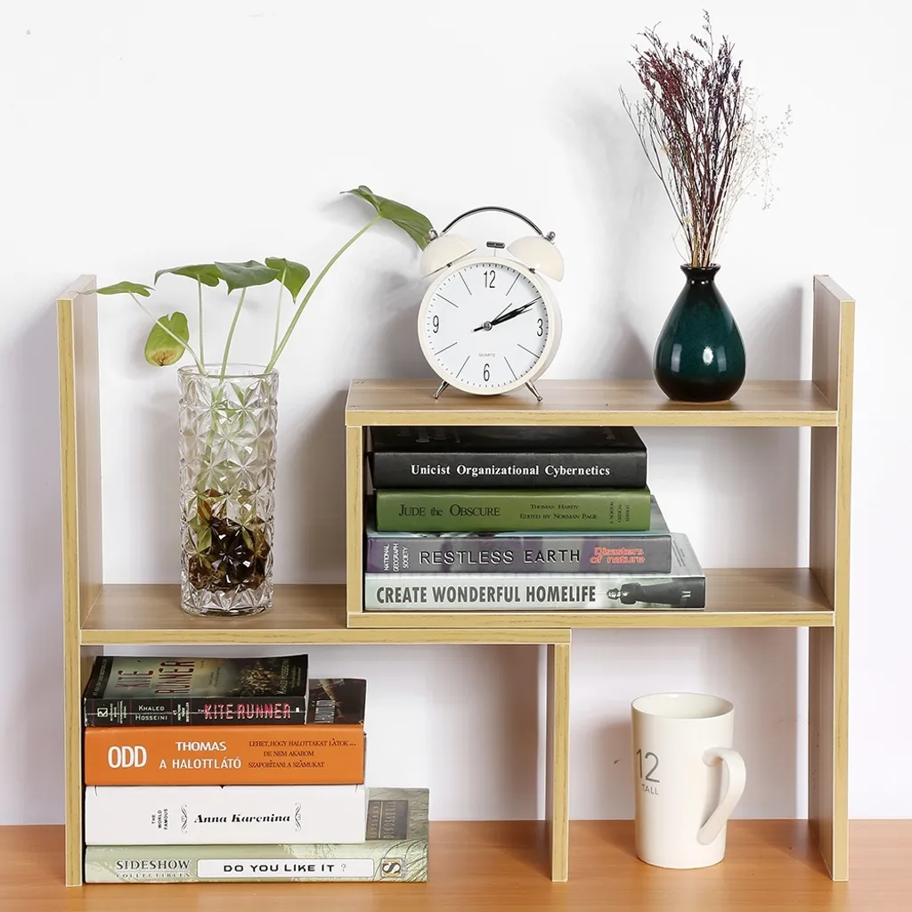 Organiseur de Bureau Réglable - Bibliothèque de Table Moderne en Bois