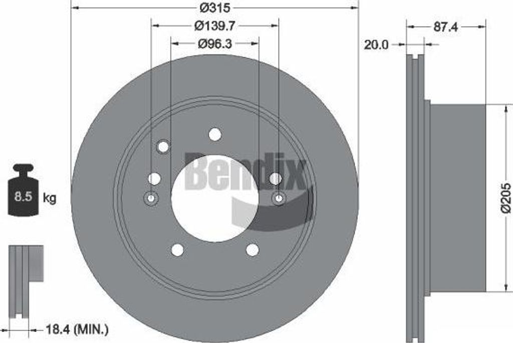 BENDIX Braking BDS1934 Bremsscheibe OE 5 kompatibel mit Sorento
