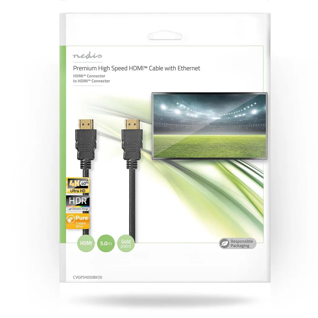 Câble HDMI 4K 60Hz 18Gbps de 5 mètres - Gaine PVC Noire Haute Résistance - 4