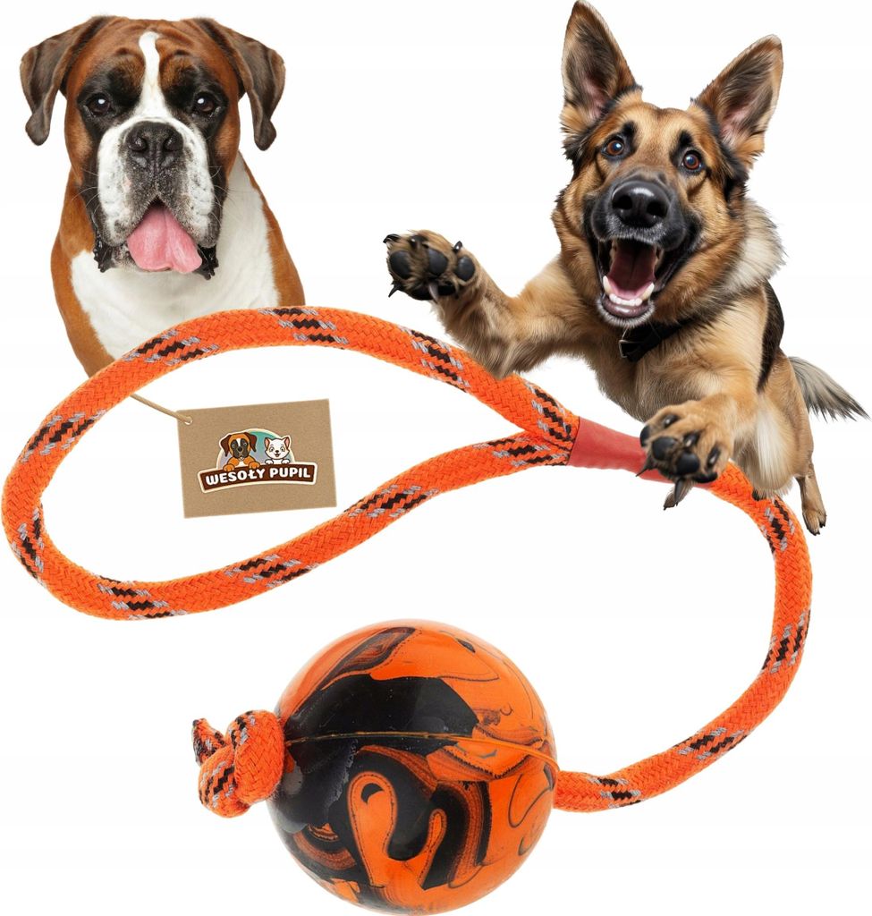 Haltbares Hundespielzeug: Gummiball mit Seil