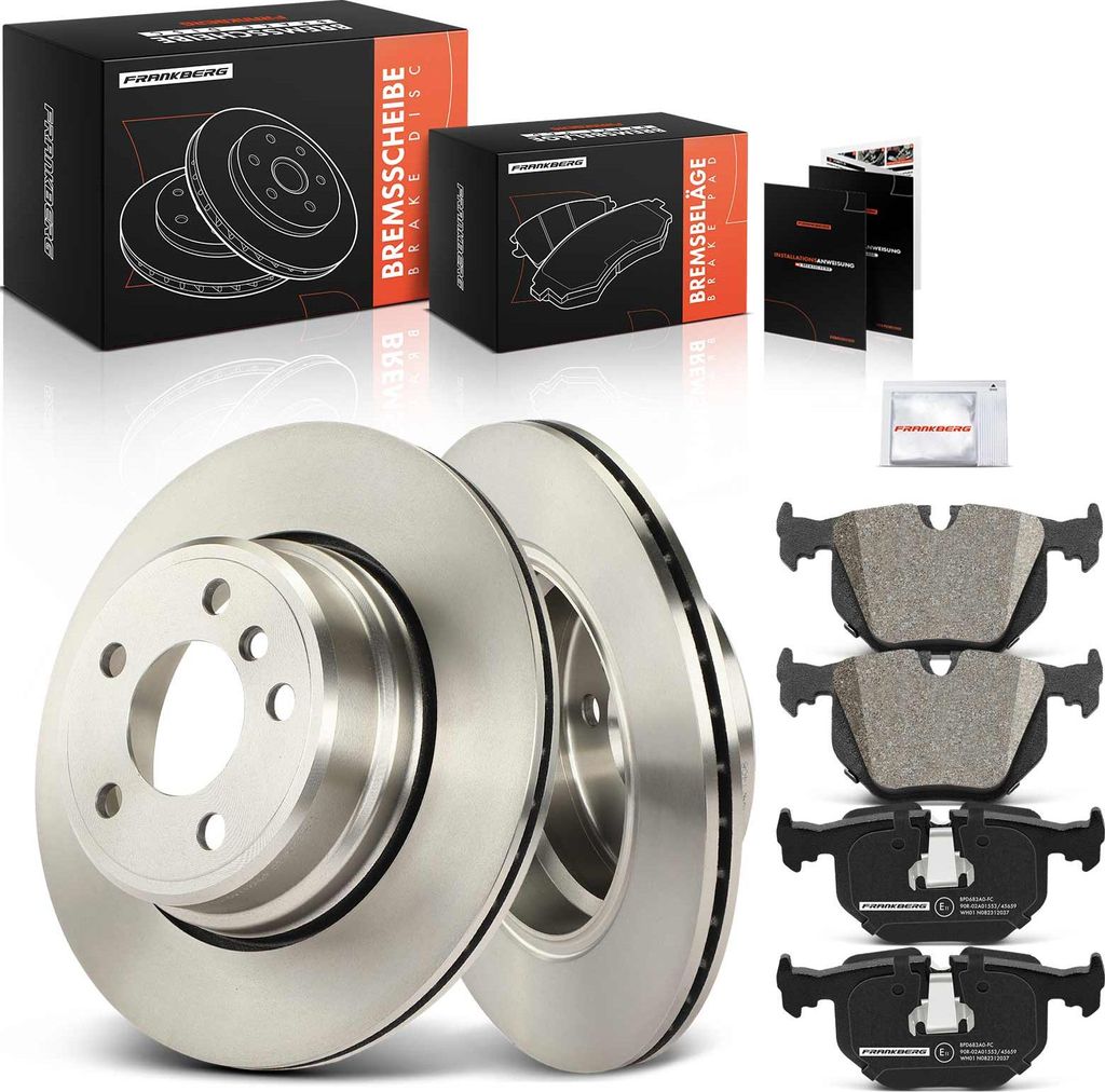 Frankberg 2x Bremsscheiben 4x Bremsbeläge Hinterachse für BMW X5 E53 4.4L 4.6L 4.8L 2001-2006