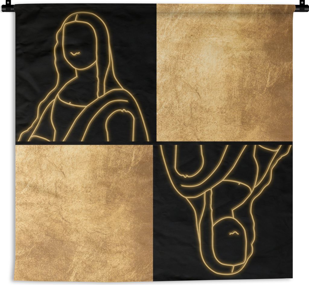 MuchoWow Wandteppich Wandbehang Alte Meister - Collage - Gold 150x150 cm Tapisserie Dekoration Wandtuch - Wohnaccessoires - Modernes
