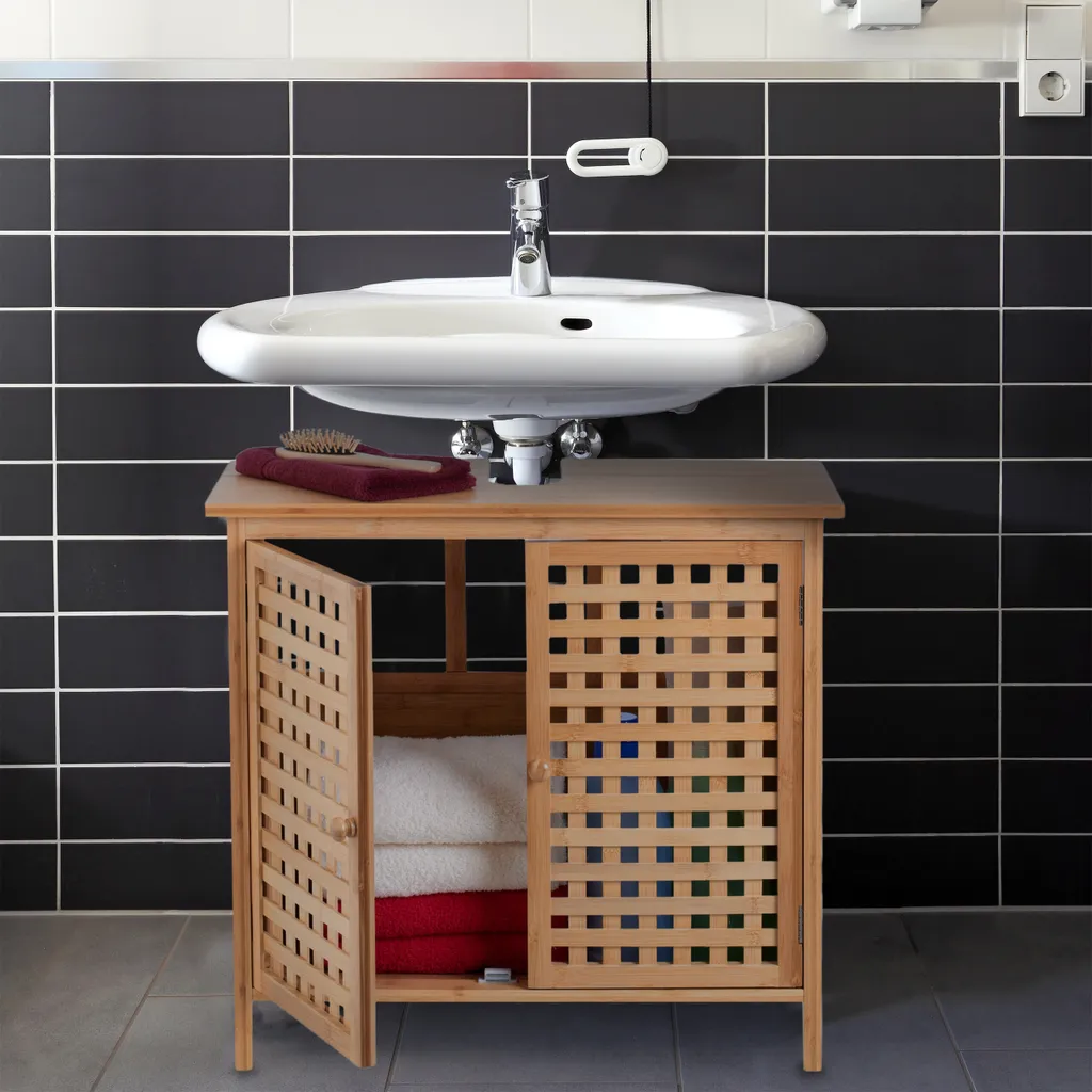 Armadietto Bagno Sottolavabo Relaxdays in Bambù Salvaspazio Moderno - 6