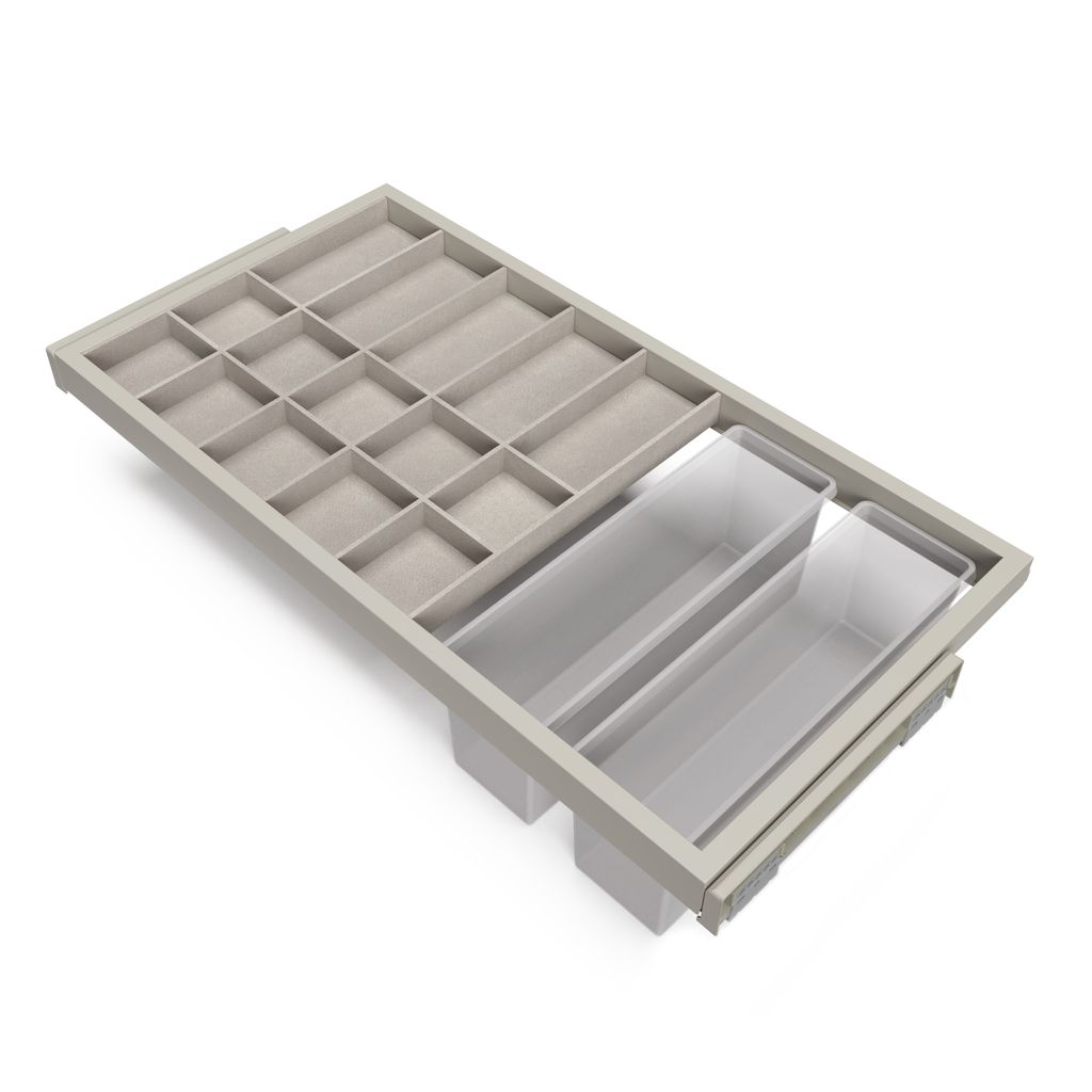 Emuca Set aus Organizer Schubladenset, Hilfsablage und Soft-Close-Führungsrahmen für Kleiderschränke, verstellbar, Modul 900mm, Steingrau