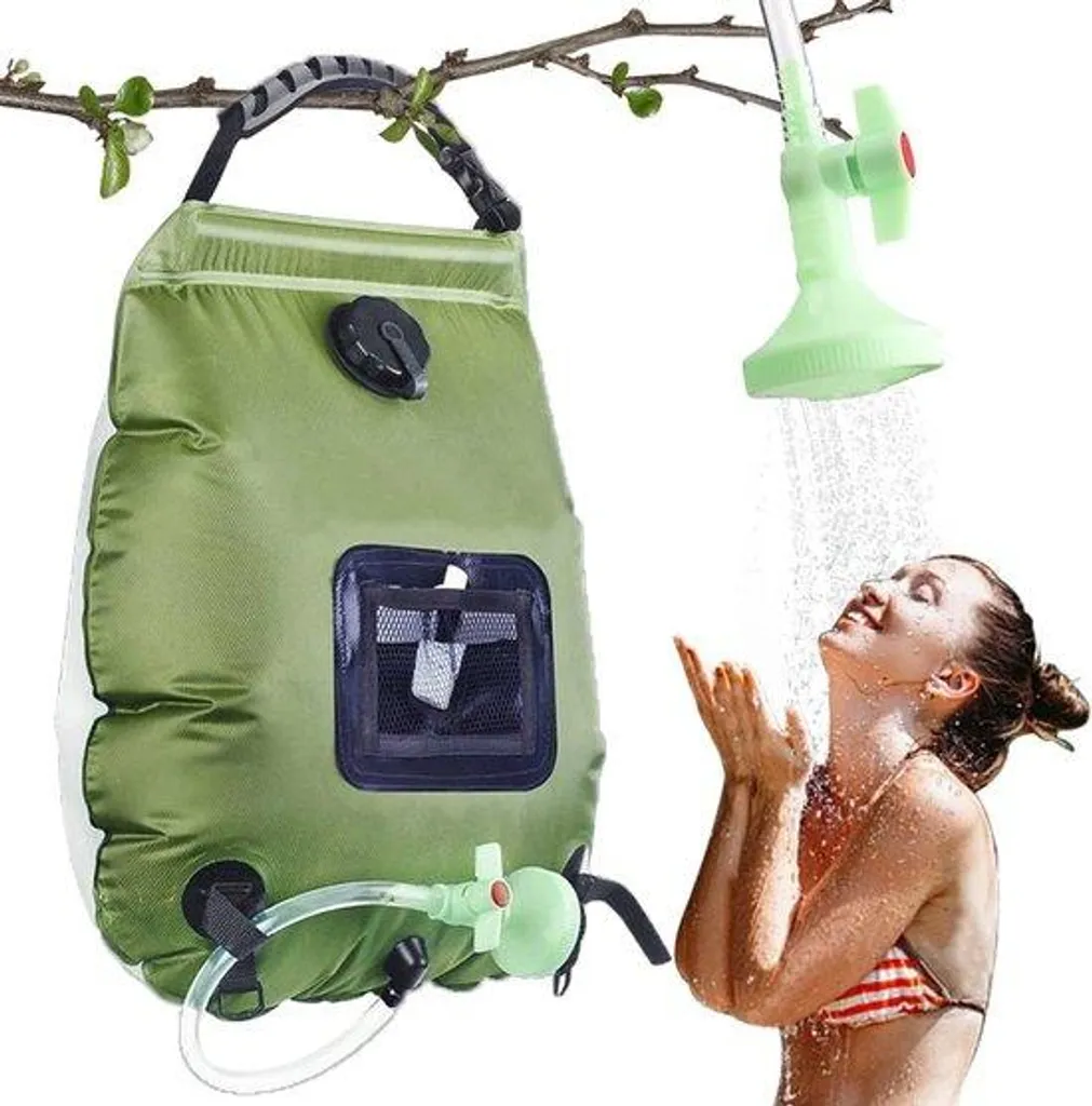 Douche portable à eau chaude 20L avec pommeau réglable et PVC renforcé