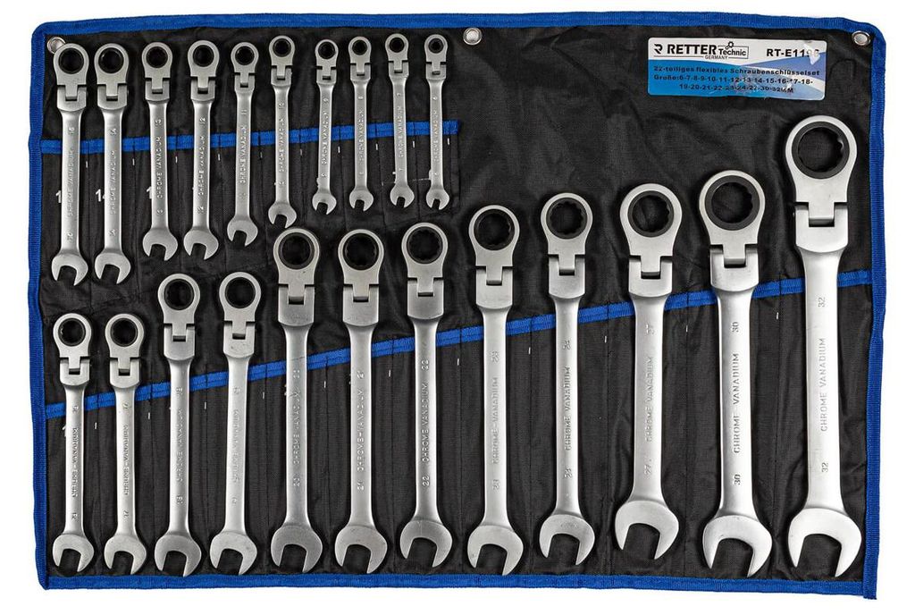 22-tlg. Gelenk-Ratschenschlüssel Satz I Set 6-32 mm Gabelschlüssel-Ringmaul-Schlüssel-Set