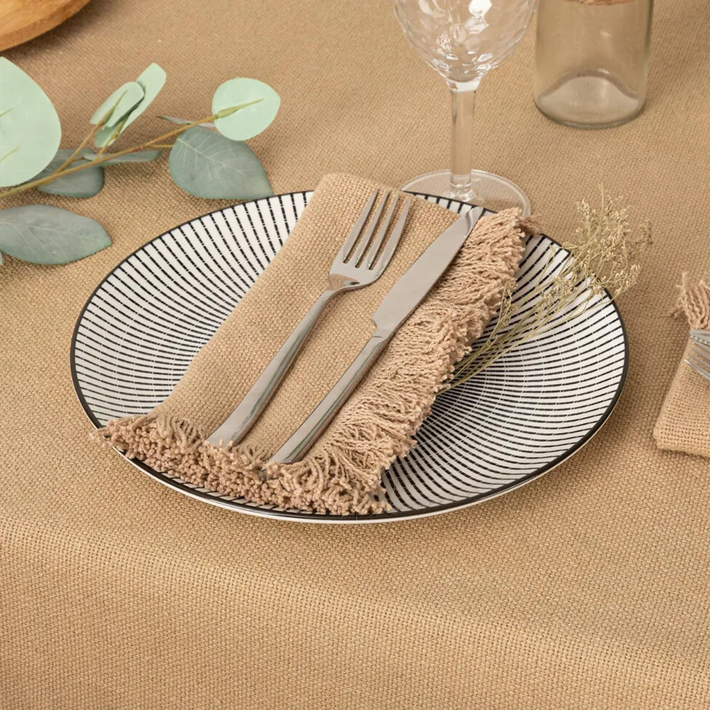 Serviette de table en coton beige lot de 2 Maha pour décoration sobre