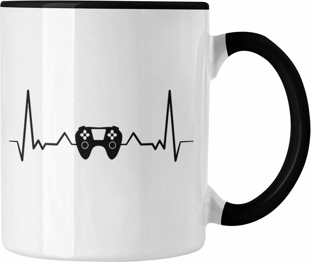 Trendation - Gamer Herzschlag Tasse Geschenkidee Gamer Jungs (Schwarz)