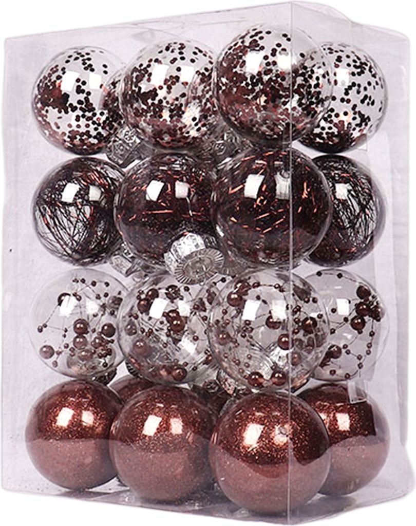 24 pcs Weihnachtskugeln transparent gefärbt einfach hängende Weihnachts -Party -Dekoration Ball Anhänger Partyzubehör-Kaffee ,Größen:6 cm