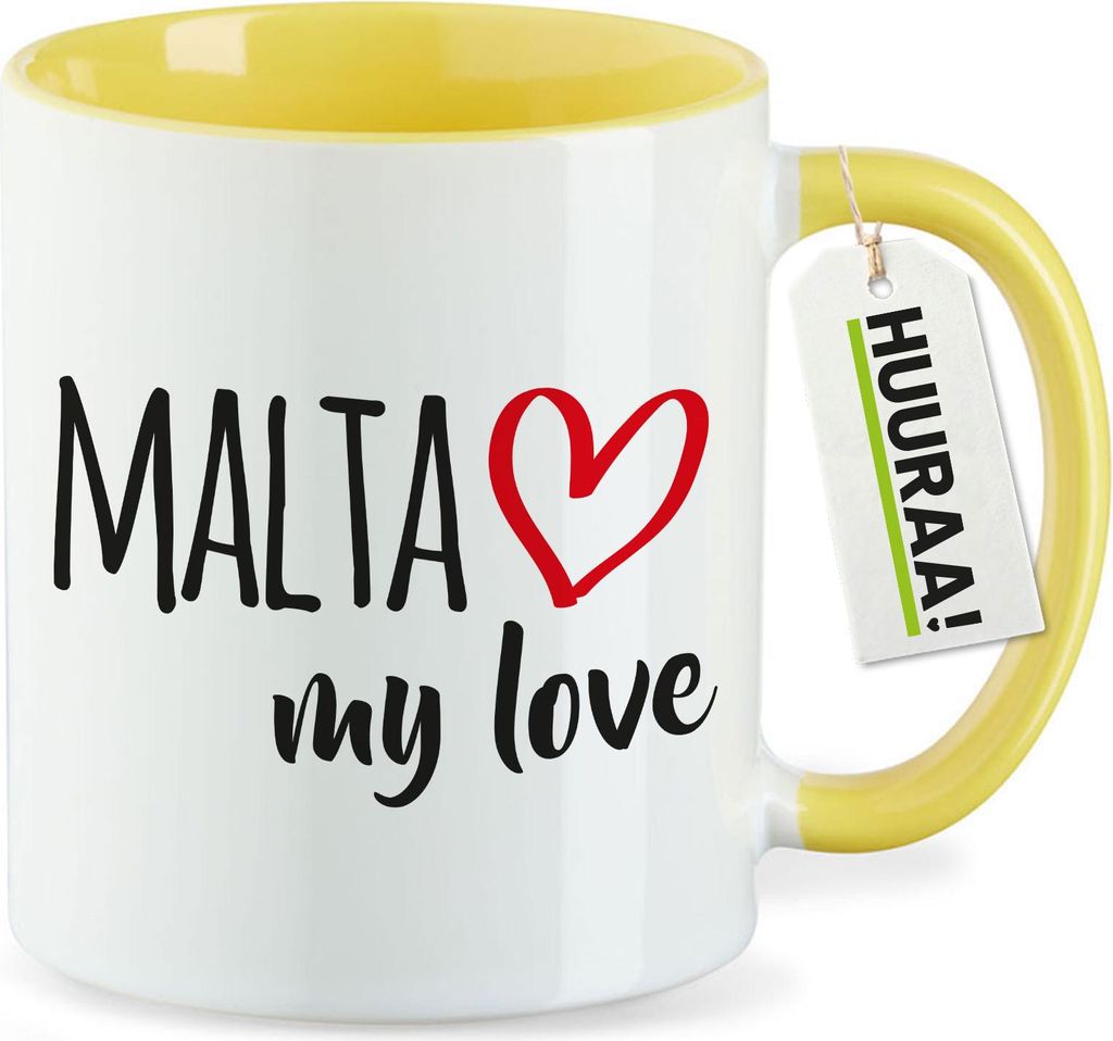 Huuraa Kaffeetasse Malta my love 330ml Gelb Keramik Kaffeebecher Geschenkidee