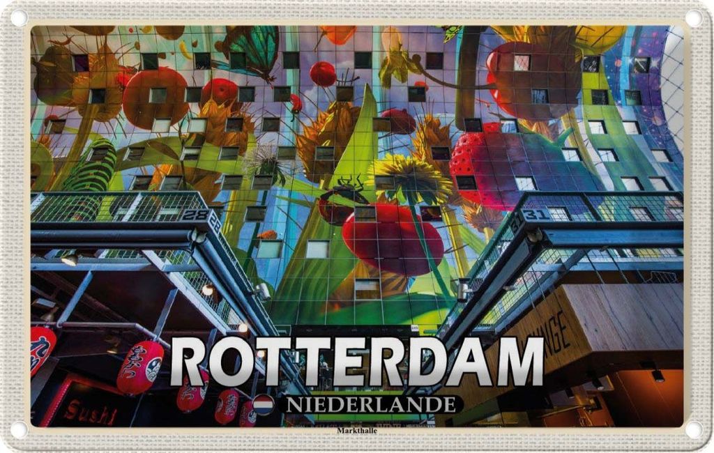 vianmo Blechschild 20x30 cm Rotterdam Niederlande Markthalle Bildmotiv Reisemotiv Abenteuer Reisen Urlaub